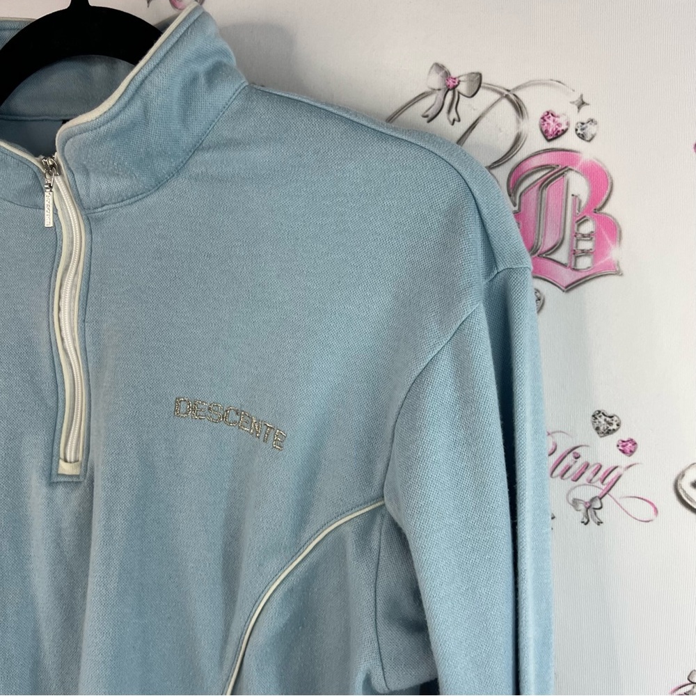 Descente sweater half zip collared pin stripes warm Light Blue white Sweater - Picture 3 of 15